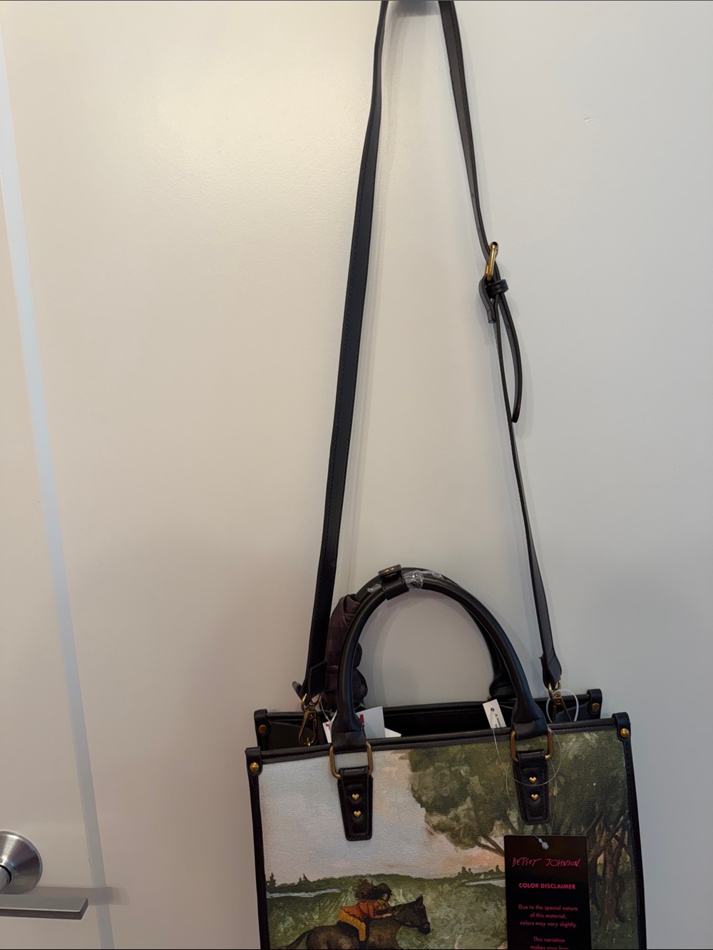 NWT-Betsey Johnson Green Equestrian Print Top-Handle Tote Canvas Bag. - Picture 9 of 11